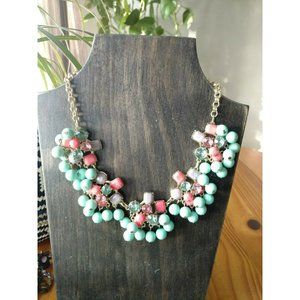 New York & Co NY Jeweled Rhinestone Statement NECKLACE Green Pink Purple 17"